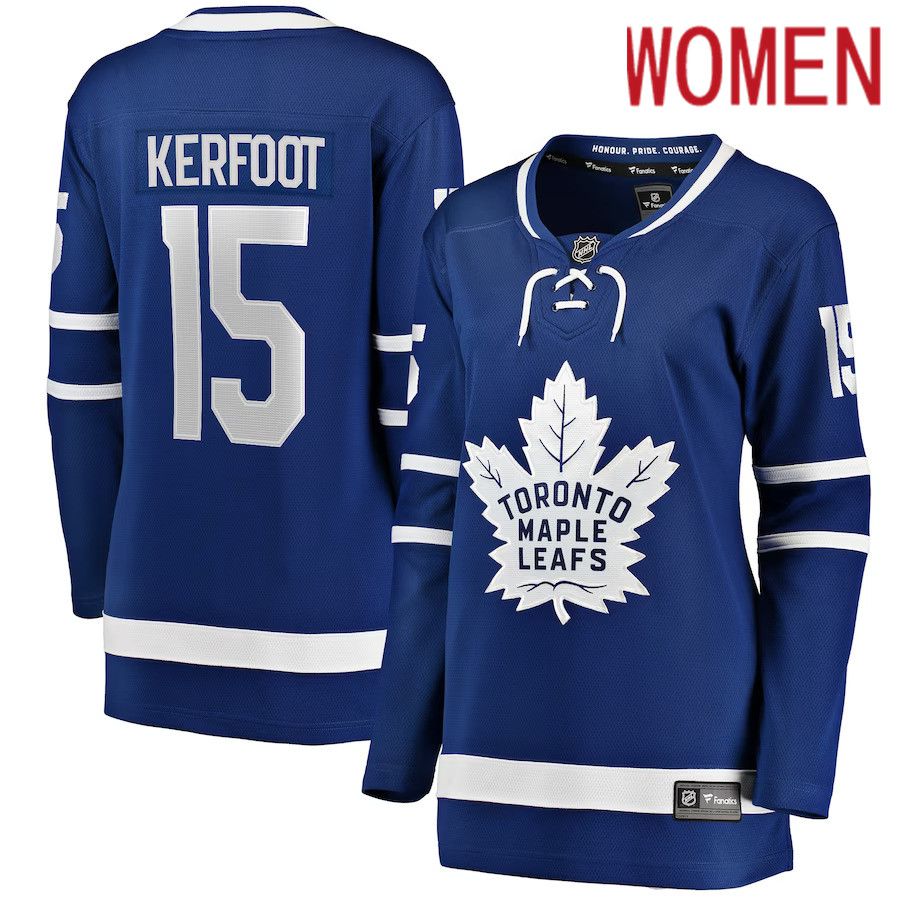 Women Toronto Maple Leafs #15 Alexander Kerfoot Fanatics Branded Blue Home Breakaway Player NHL Jersey